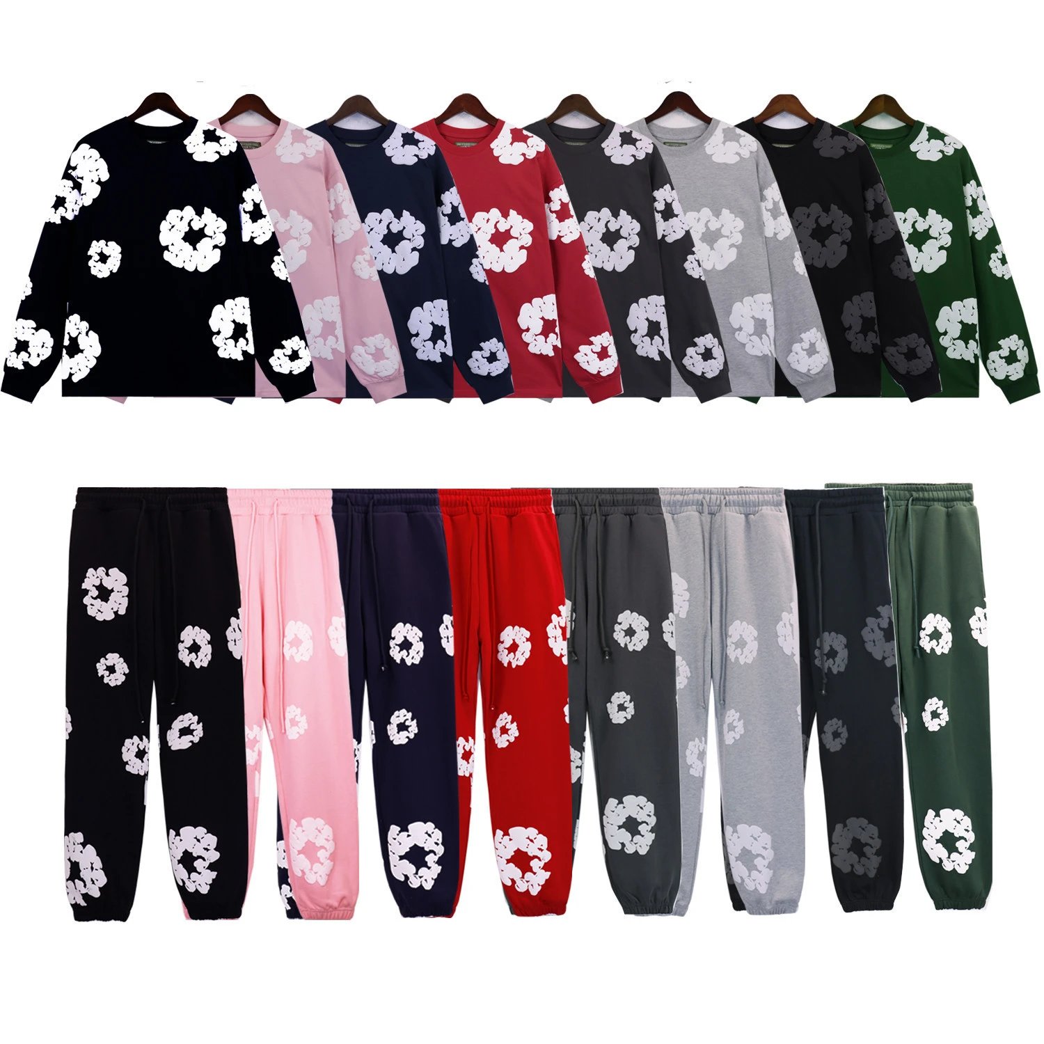 Kapok foam printing American high street spring and autumn loose loose long sleeves for men and women couples casual loose  