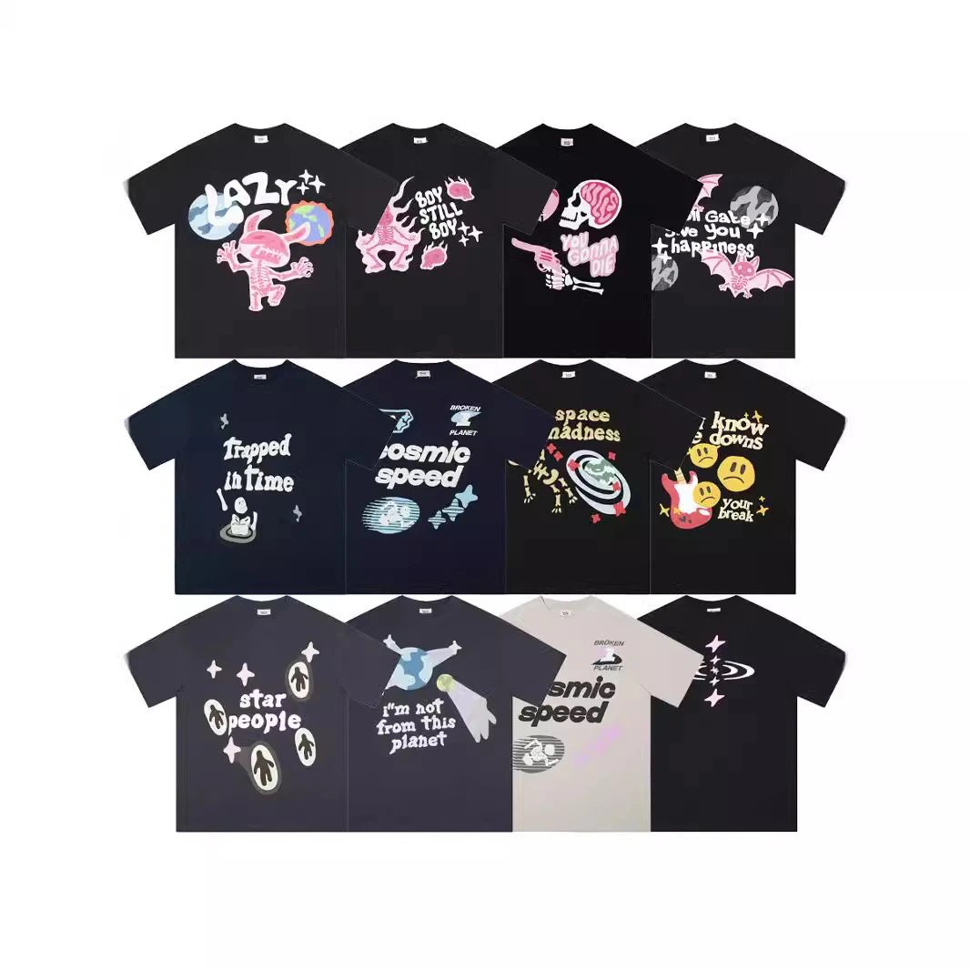 Cartoon foam print loose short sleeves for men and women  
