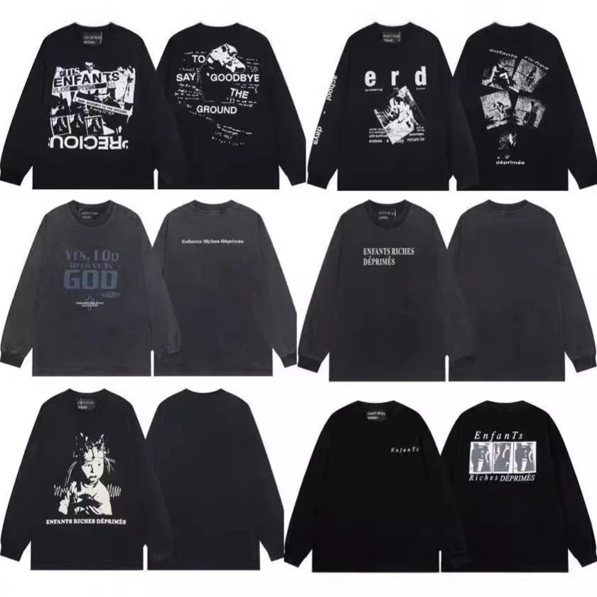 New melancholy rich second generation sketch graffiti loose casual long-sleeved bottoming shirt men's and women's long-sleeved T-shirt  