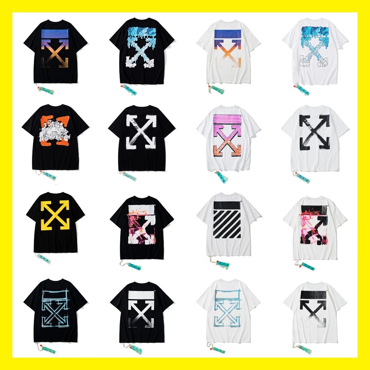 Short-sleeved dissolving arrow gradient starry sky splash ink T-shirt yellow tape cordon couple outfit  