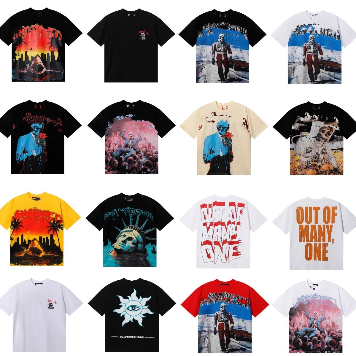 Street retro distressed printed cotton short-sleeved T-shirt  