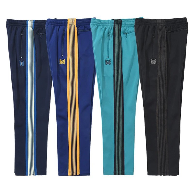 Butterfly embroidered casual trousers, trendy striped webbing sweatpants, high street trousers for men and women, trendy trousers for couples  