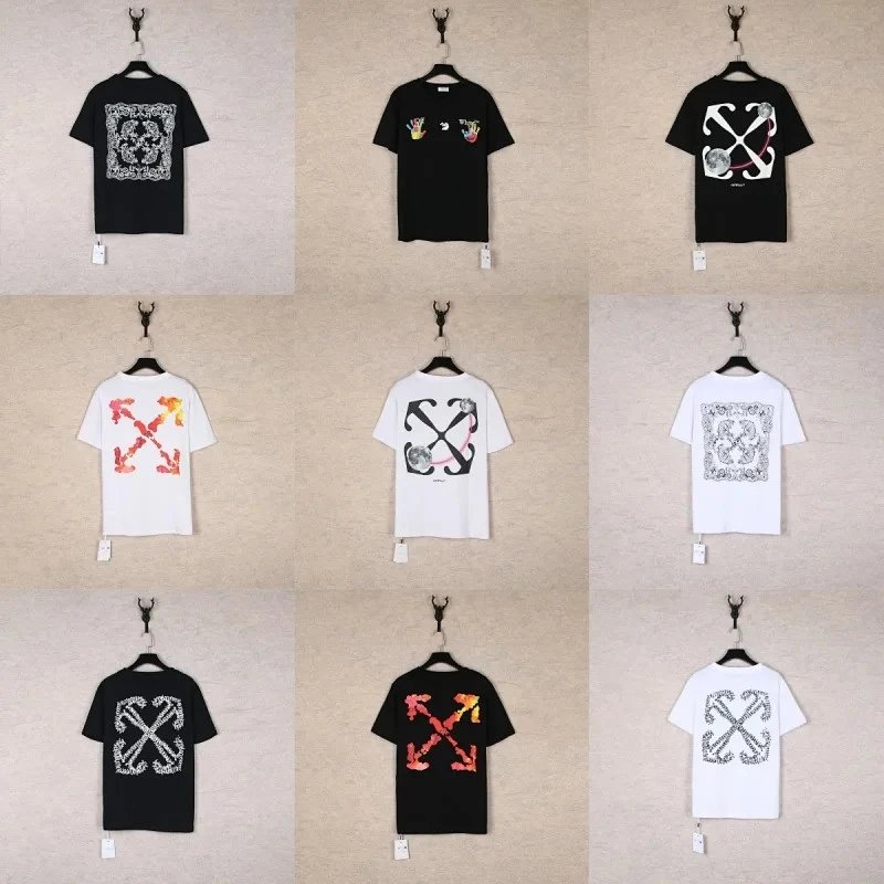 Blue arrow printed round neck large size loose pullover short sleeve T men's summer  